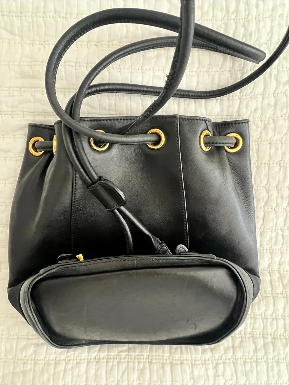 Vintage Salvatore Ferragamo Black Leather Drawstring Shoulder Bag - Picture 3 of 5